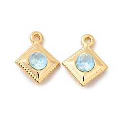 Светло-голубой Латунь стекло амулеты, ромб, без никеля , реальный 18 k позолоченный, светло-голубой, 12x10x4 мм, отверстие : 1.2 мм