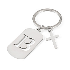 Letter B 1Porte-clés en acier inoxydable, avec porte-clés fendus, rectangle, couleur inox, lettre b, 72mm