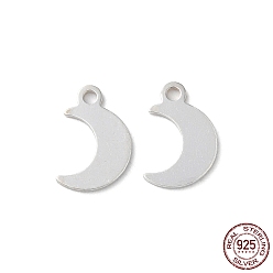 Silver 925 Sterling Silver Moon Chain Extender Drops, Chain Tabs, Silver, 11x7x0.5mm, Hole: 1.2mm