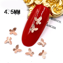 Rose Gold Textured Brass Nail Care Decoration Accessories, DIY Nail Art Tip, Butterfly, Rose Gold, 4.5x4.5x1.5mm