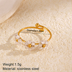 Белый Цветок 304 нержавеющая сталь с кубическим цирконием манжетные кольца для женщин, золотые, белые, внутренний диаметр: 18 мм