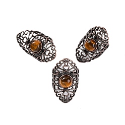 Тигровый глаз Натуральные кольца на палец в стиле ретро с тигровым глазом, регулируемые латунные кольца для женщин, 38 мм, внутренний диаметр: 19 мм