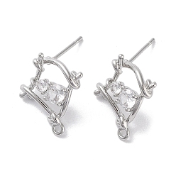 Echt platiniert Messing micro pave zirkonia-ohrstecker-erkenntnisse, Cadmiumfrei und Nickel frei und Bleifrei, Echt platiniert, 17x15 mm, Bohrung: 1.2 mm, Stift: 0.8 mm