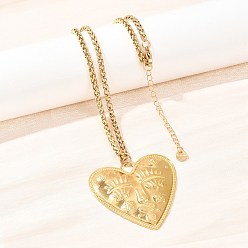 Сердце 304 кулон из нержавеющей стали с рельефным изображением человеческого лица, цепочка из пшеницы, ионное покрытие (ip), реальный 18 k позолоченный, сердце, 18.11 дюйм (46 см), Кулон : 46.5x45.5 мм