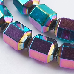 Multi-color Plated Vacuum Plating Electroplate Non-magnetic Synthetic Hematite Beads Strands, Grade A, Faceted, Column, Multi-color Plated, 12x10mm, Hole: 1mm, 1mm, about 34pcs/strand, 15.7 inch(40cm)