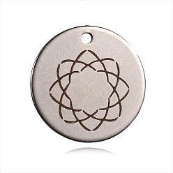 Peru Non-Tarnish Spray Painted 201 Stainless Steel Pendants, Flat Round with Star Pattern, Peru, 20x1mm, Hole: 1mm