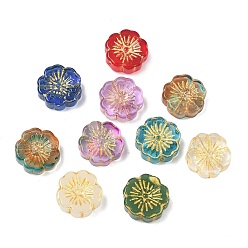 (52) Непрозрачная лаванда Бусины лэмпворк , золотой металл обвитыми, цветок, разноцветные, 14x5 мм, отверстие : 1.2 мм