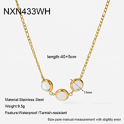 Floral White 304 Stainless Steel Pave Cubic Zirconia Triple Flat Round Beads Pendant Necklaces, Real 18K Gold Plated, Floral White, 15.75 inch(40cm)