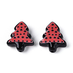 Светло-Коралловый Непрозрачные смоляные бусины с рождественским принтом, рождественская елка с рисунком фейерверка, свет коралловый, 17x15x6 мм, отверстие : 1.4 мм