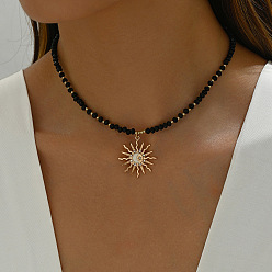 Солнце Ожерелье из сплава стеклянных и пластиковых бусин CCB, для женщин, солнце, 14.17 дюйм (36 см)