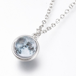 Planet Ожерелье из стекла, с тросовыми цепями из сплава и застежками-клешнями, без кадмия и без свинца, круглые, платина, узор галактики, 20.07 дюйм (51 см), подвески: 18x15x14 мм