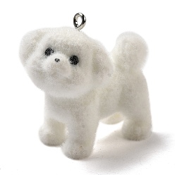 Собака Кулоны из флокированной смолы, с железной платиной петлей, бишон фризе, 32.5x17x32 мм, отверстие : 2 мм