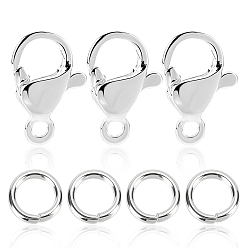 Серебро 304 нержавеющая сталь застежка когтя омара, застежки на спусковой крючок, с открытыми пружинными кольцами из нержавеющей стали 304, серебряные, 10x6.5x3 мм, отверстие : 1 мм
