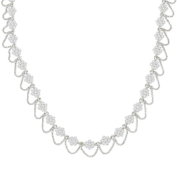 Серебро Пластиковые цепочки с цветочным жемчугом, железом и кристаллами, с карточной бумагой, серебряные, 34x8 мм, 1двор/шт.