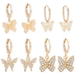 Light Gold 4 пара 4 стильные серьги-подвески из латуни и сплава с застежкой-рустиком для женщин, бабочка, золотой свет, 23.5~27x12~15 мм, 1 пара / стиль