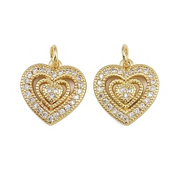 Настоящее золото 16K Латунные микро проложить кубического циркония подвески, сердце прелести, с целью перехода в кольце, реальный 16 k позолоченный, 15x14x3.5 мм, отверстие : 3.2 мм