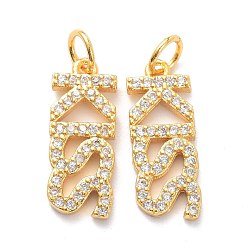 Настоящее золото 18K Латунные микропаве прозрачные подвески с фианитом, с целью перехода в кольце, долговечный, Слово поцелуй, реальный 18 k позолоченный, 18x7x2 мм, Перейти кольцо: 5x1 мм, 3.5 мм внутренним диаметром