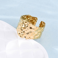 Настоящее золото 18K Текстурированные 304 манжеты из нержавеющей стали для женщин, широкая полоса кольца, реальный 18 k позолоченный, регулируемый, 11.5~13.5 мм