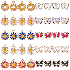 Mixed Color  Alloy Enamel Big Pendants, Butterfly & Daisy, Light Gold, Mixed Color, 7.4x7.2x1.7cm, 40pcs/Box