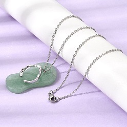 Green Aventurine Natural Green Aventurine Alloy Flip Flops Pendant 304 Stainless Steel Cable Chain Necklaces, Platinum & Stainless Steel Color, 19.84 inch(50.4cm)