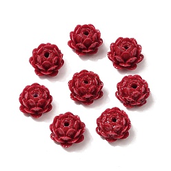 Темно-Красный Резные бусины из синтетического коралла, цветок, темно-красный, 13x8.5 мм, отверстие : 1.5 мм