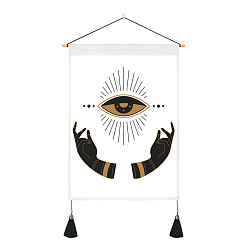 Eye Tarot Pattern Polyester Wall Hanging Tapestry, Vertical Tapestry, with Wood Rod & Iron Traceless Nail & Cord, for Home Decoration, Rectangle, Eye Pattern, 500x350mm