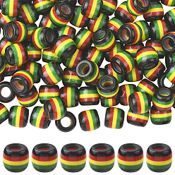 Разноцветный 120шт. непрозрачные полосатые европейские бусины из смолы, ямайский колорит, ствол большие шарики отверстия, красочный, 10x12 мм, отверстие : 5.5 мм