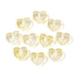 Шампанско-Желтый Прозрачные стеклянные бусины, сердце, граненые, с блеском порошок, шампанское желтый, 13x14.5x8 мм, Отверстие : 1.4 мм & 1.5 мм, Около 606 шт / 1000 г