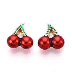 (123L) Белый крем непрозрачный блеск Латунь эмаль прелести, черри прелести, реальный 18 k позолоченный, без кадмия, без никеля и без свинца, огнеупорный кирпич, 13x12.5x6 мм, отверстие : 1.6~1.8 мм