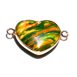 Зеленый Окрашенные натуральные императорские яшмы звенья соединительные подвески, сердечные ссылки, платина, зелёные, 33x21 мм