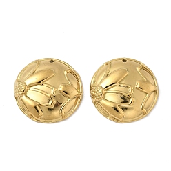 Настоящее золото 18K 304 подвески из нержавеющей стали, плоские круглые с цветком, ионное покрытие (ip), реальный 18 k позолоченный, 24x5 мм, отверстие : 1.2x2 мм