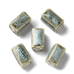 Dark Khaki Handmade Porcelain Beads, Cuboid, Dark Khaki, 12~13x7~7.5x7~7.5mm, Hole: 2.5mm