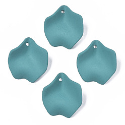 Cadet Blue Rubberized Style Opaque Acrylic Pendants, Petal, Cadet Blue, 26.9x23.9x9mm, Hole: 1.8mm