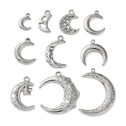 Нержавеющая Сталь Цвет 10 шт. 304 подвески из нержавеющей стали, лунное очарование, цвет нержавеющей стали, 13~34x8.5~23x2~3 мм, отверстие : 1.5~2.5 мм
