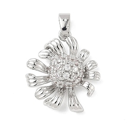 Платина Латунные микро проложить кубического циркония подвески, без кадмия и без свинца, цветок, платина, 19.5x16.5x5 мм, отверстие : 3x5 мм