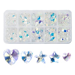 Clear AB 162Pcs 5 Style Electroplate Glass Pendants, Faceted, Heart & Star, Clear AB, 162pcs/box