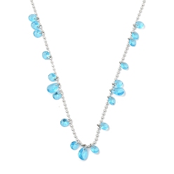 Темно-Голубой 304 Женские цепочки-цепочки с каплевидными и круглыми плоскими шариками из нержавеющей стали с кубическим цирконием, цвет нержавеющей стали, глубокое синее небо, 17.28 дюйм (43.9 см)