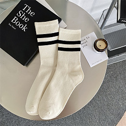 White Cotton Knitting Socks, Winter Warm Thermal Socks, Stripe Pattern, White, 300x70mm