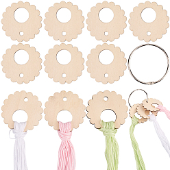 Желтая Старая Ткань  Деревянная катушка для ниток в форме цветка, доска для намотки швейных ниток, для хранения хлопковых ниток для вышивки крестом, с железными связующими кольцами на петлях, старое кружево, Цветок: 54.5x2 мм, 100 шт