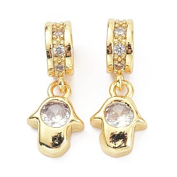 Golden Brass Clear Cubic Zirconia Pendants, Palm, Golden, 19mm, Hole: 2.5mm