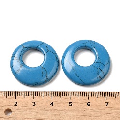 Synthetic Turquoise Synthetic BlueTurquoise Pendants, Donut/Pi Disc Charms, 27.5~28x4.5~5.5mm