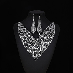 Серебро Треугольные шарфы и ромбовидные ожерелья из сплава с подвесками и серьги-подвески, серебряные, 560 мм