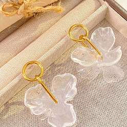 Clear 304 Stainless Steel Acrylic Stud Dangle Earrings, Flower, Golden, Clear, 57x36mm