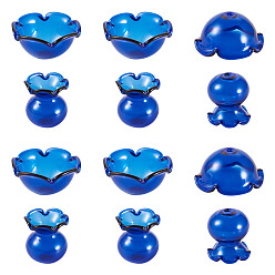 Синий 6 наборы прозрачных стеклянных колпачков, мульти-лепесток цветка, для изготовления колокольчиков, синие, 22.5x20.5 мм, отверстие : 2 мм