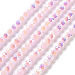 Pink Стеклянные бусины с гальваническим покрытием , имитация нефрита, граненые, двухконусные, розовые, 5.5~6x5 мм, отверстие : 1.2 мм, около 78~79 шт / нитка, 15.35~15.55'' (39~39.5 см)