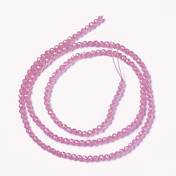 Flamingo Cubic Zirconia Beads Strands, Faceted, Round, Flamingo, 3x2.5~3mm, Hole: 0.3mm, about 114~141pcs/strand, 15.1~16.4 inch(38.4~41.8cm)