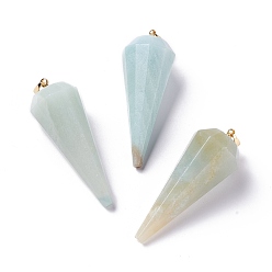 Амазонит Природные подвески амазонит, с латунной фурнитурой , граненые, 12 фасетный конус/шип/маятник, реальный 18 k позолоченный, 42~44x15~16 мм, отверстие : 3.6x4 мм
