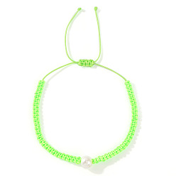 Зеленый лайм Минималистичные регулируемые плетеные браслеты из полиэфирного шнура, украшения из искусственного жемчуга для женщин, зеленый лайм, внутренний диаметр: 11 дюйм (28 см)