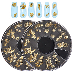 Golden 12 Grids Alloy Cabochons, Nail Art Decorations, Mixed Shapes, Golden, 2.5~7x3~6.5x0.3~3mm