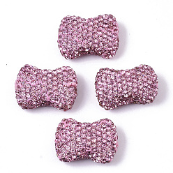 Rose Faits à la main en pâte polymère perles strass, bowknot, rose, pp 14 (2.0~2.1 mm), 15.5~16.5x22.5x8.5~9.5 mm, Trou: 1.6mm
